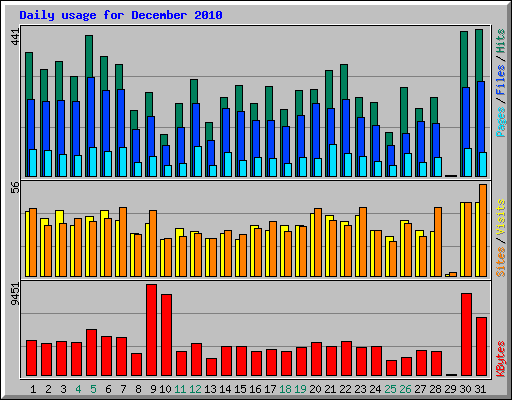 Daily usage for December 2010